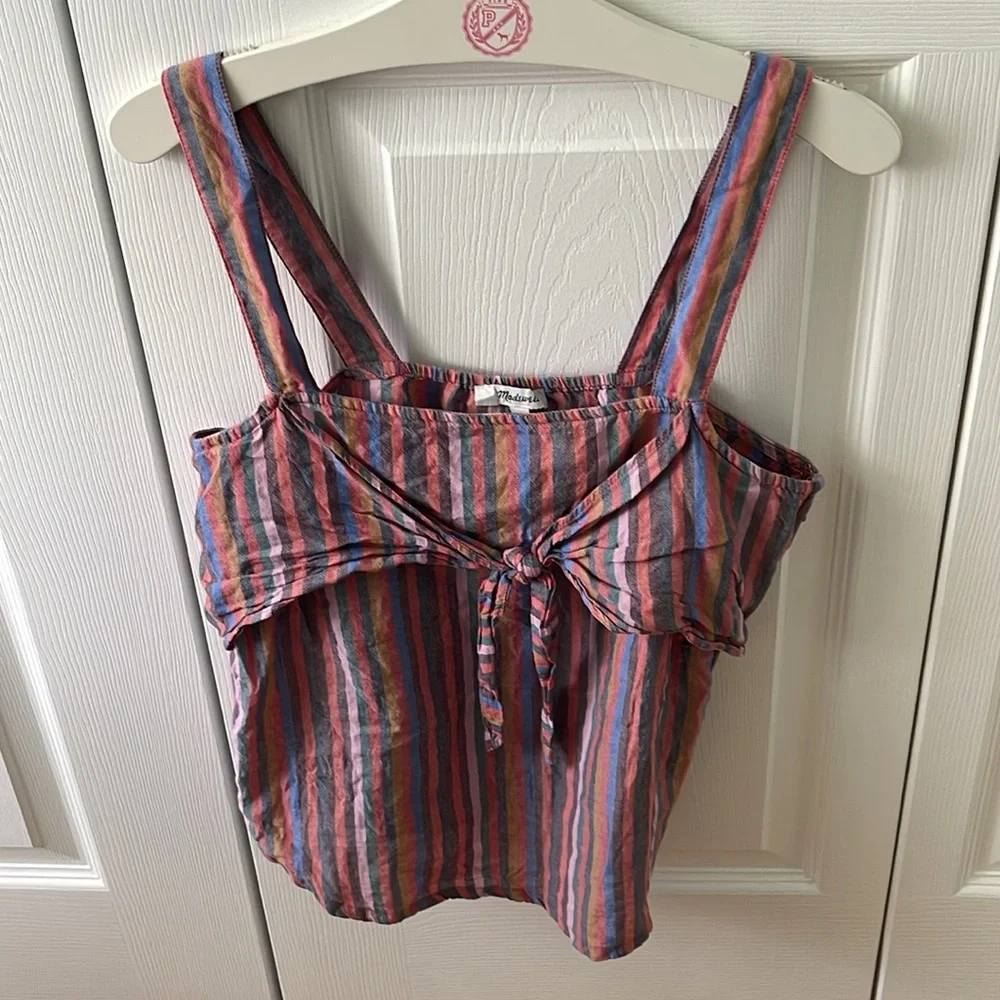 Madewell Tie Front Cami Top in Rainbow Stripe - Picture 2 of 4